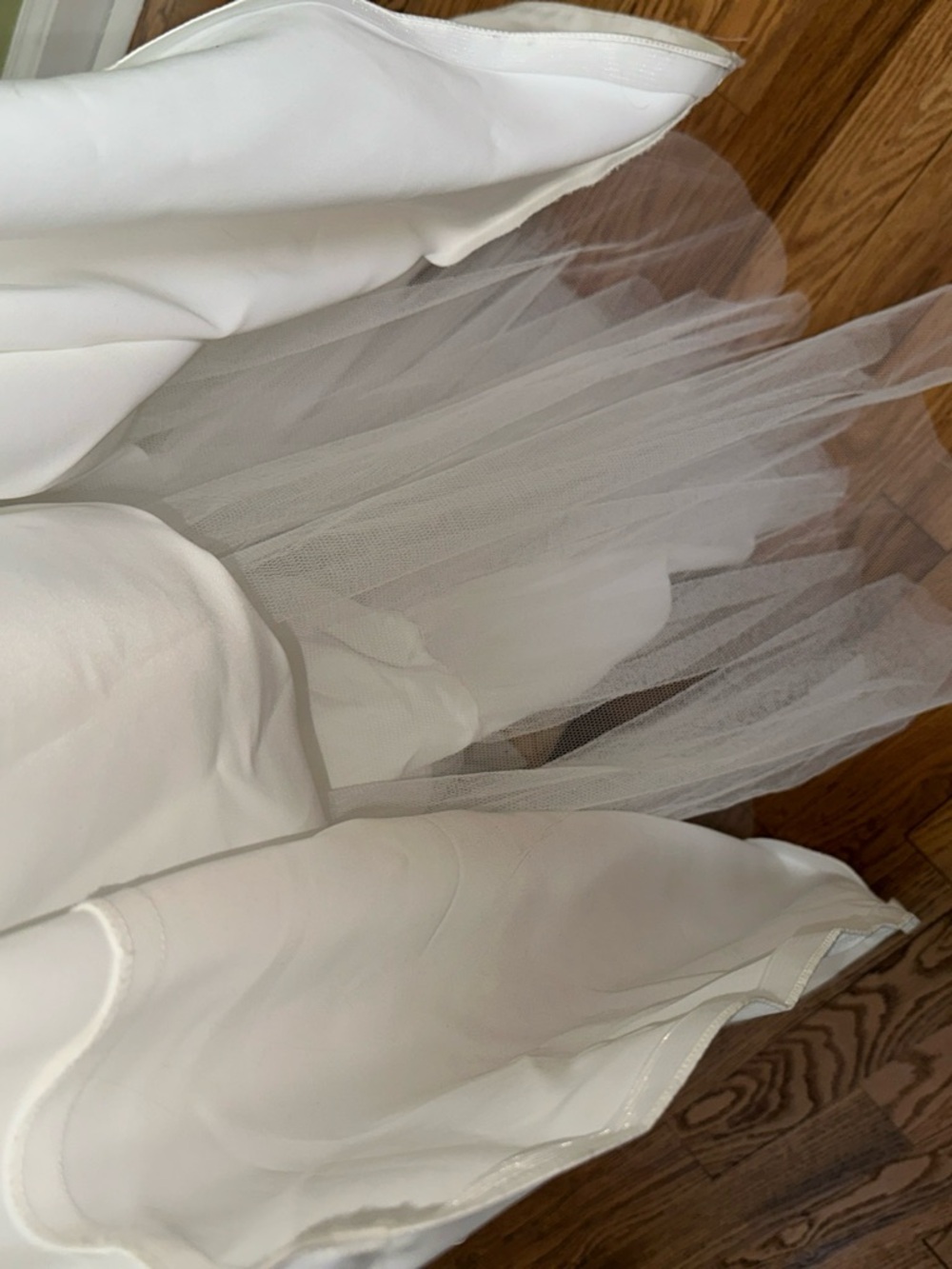 David's Bridal Strapless White A-Line Satin Wedding Dress - Picture 6 of 9